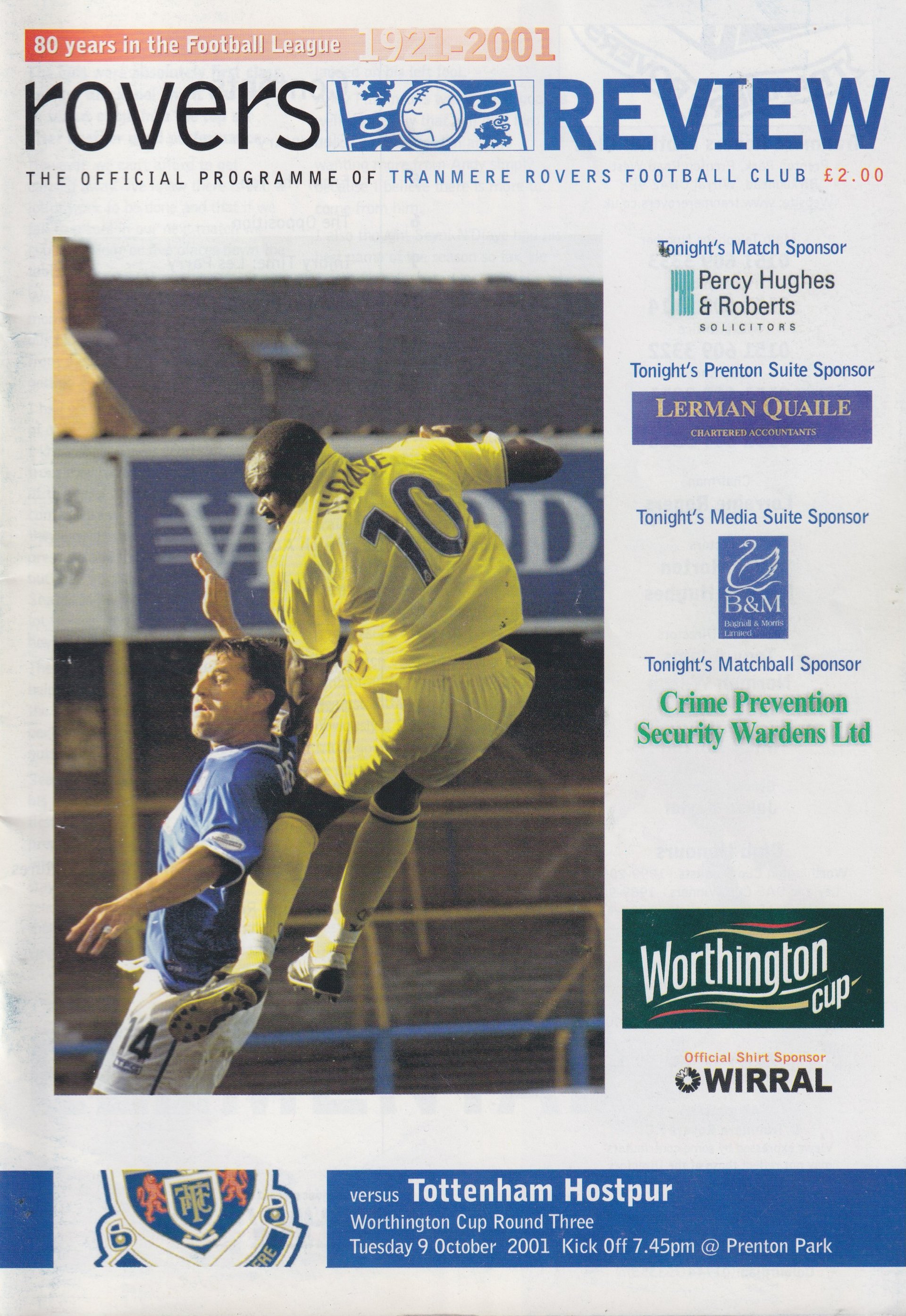Tranmere Rovers v Tottenham Hotspur match programme
